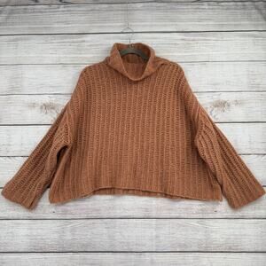 Free People Crop Oversized Boxy Turtleneck Sweater Womens Small Brown Clay